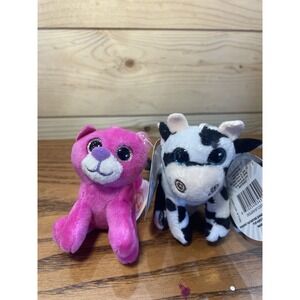Winkeez Caitlin The Cat Plush And Ken The Cow Backpack Clips 4" New With Tags
